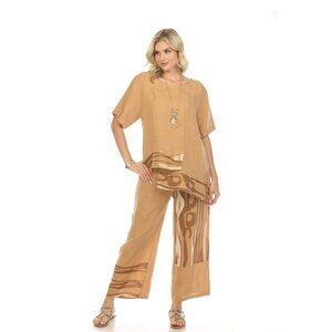 Sand Half Sleeves Top with Abstract Print